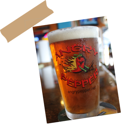 Photo of draft beer in an Angry Pepper pint glass