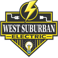 West Suburban Electric logo with yellow lightning bolt, black shield, and light bulb icon