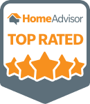 HomeAdvisor Top Rated badge with orange stars and gray shield border