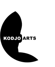 a black and white logo for kodjo arts on a white background .