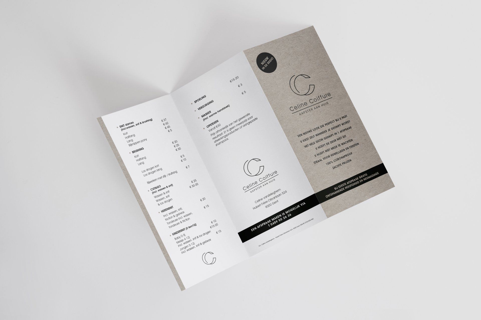 Drieluik 3-luik folder flyer karton Coiffure Céline