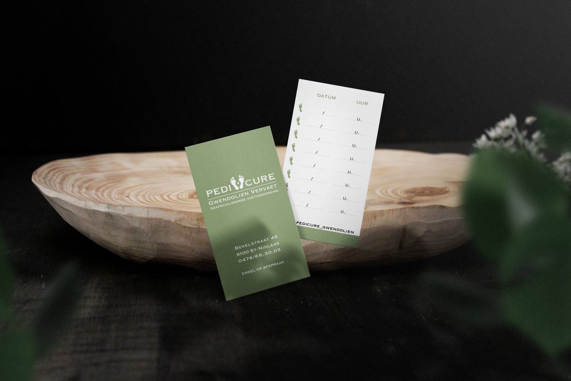 Afsprakenkaartjes Pedicure Gwendoline huisstijl