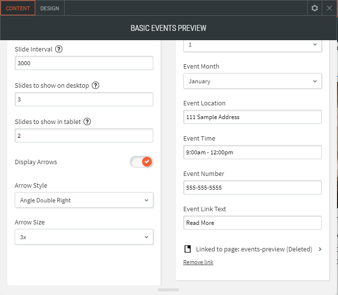 basic events preview widget