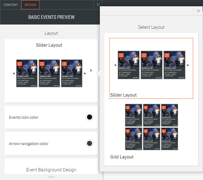 basic events preview widget