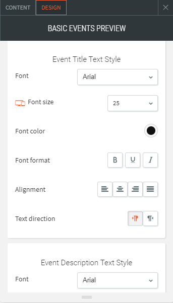 basic events preview widget