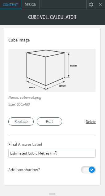 cube volume calculator widget