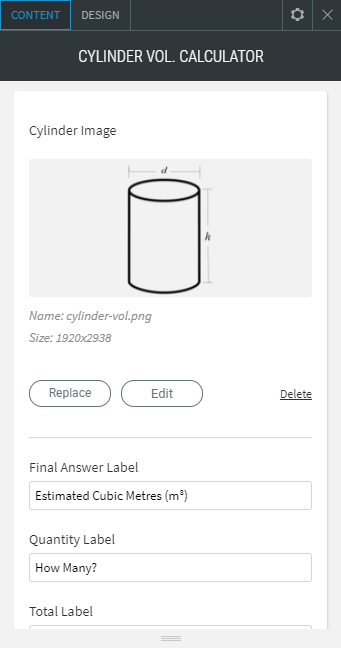 cylinder volume calculator widget
