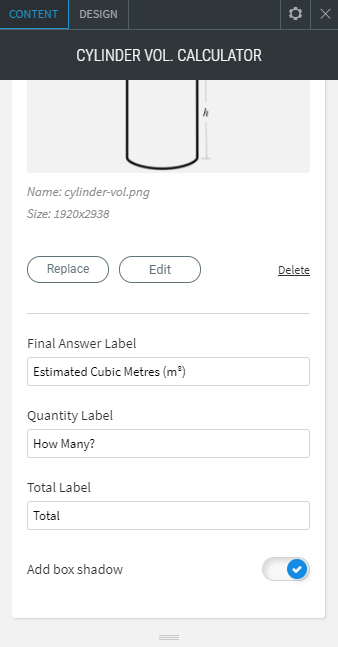 cylinder volume calculator widget