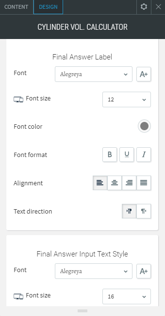 cylinder volume calculator widget