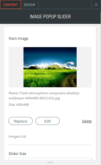 image popup slider widget