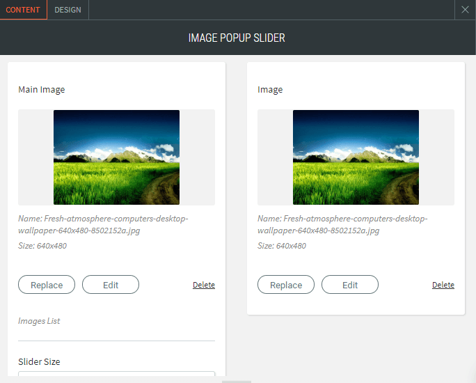 image popup slider widget