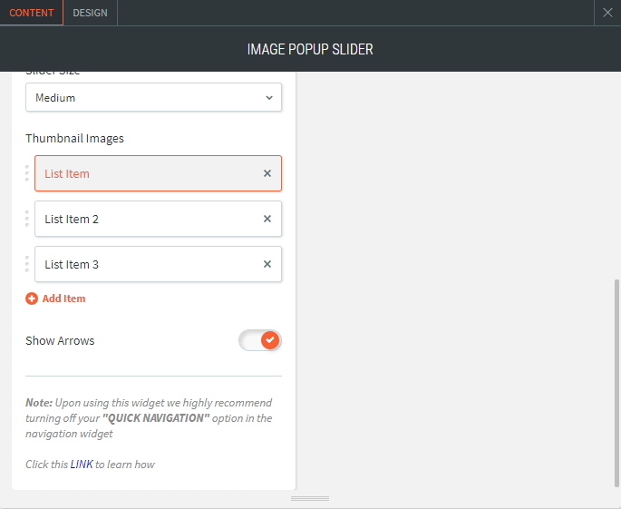 image popup slider widget