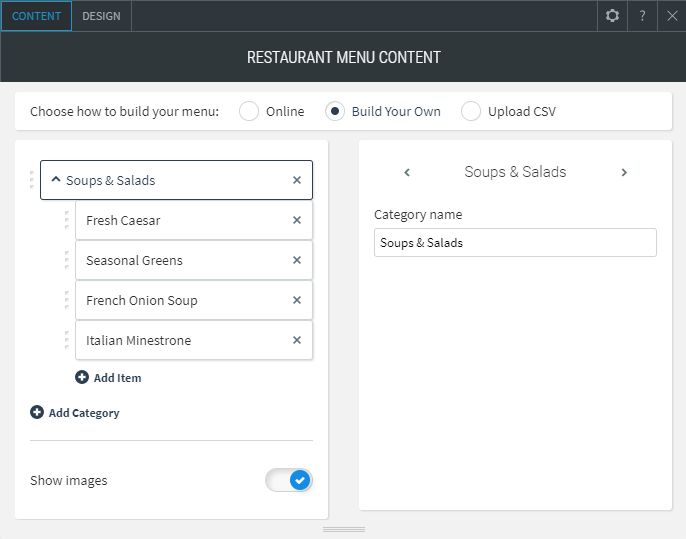 restaurant menu widget