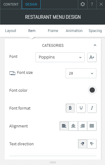 restaurant menu widget
