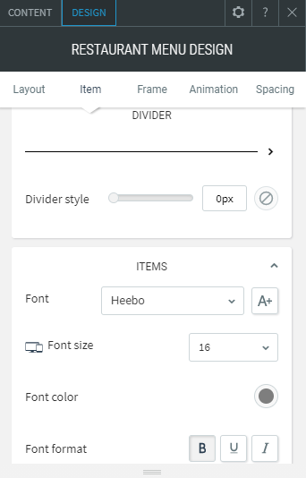 restaurant menu widget