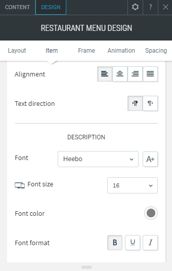 restaurant menu widget