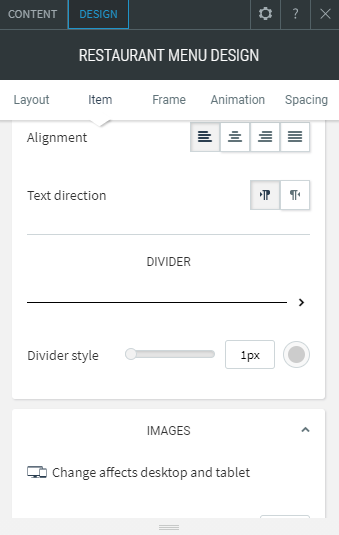 restaurant menu widget