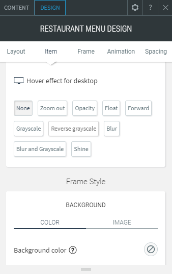 restaurant menu widget