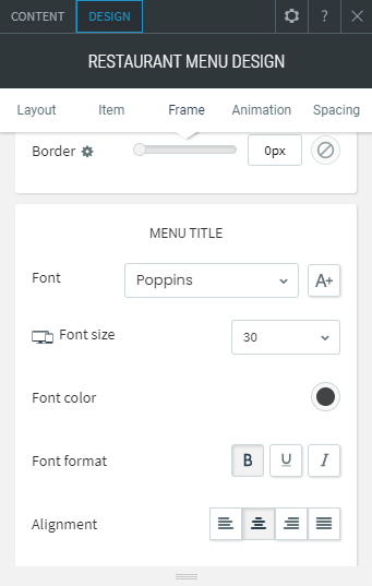 restaurant menu widget