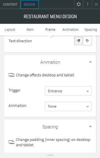 restaurant menu widget