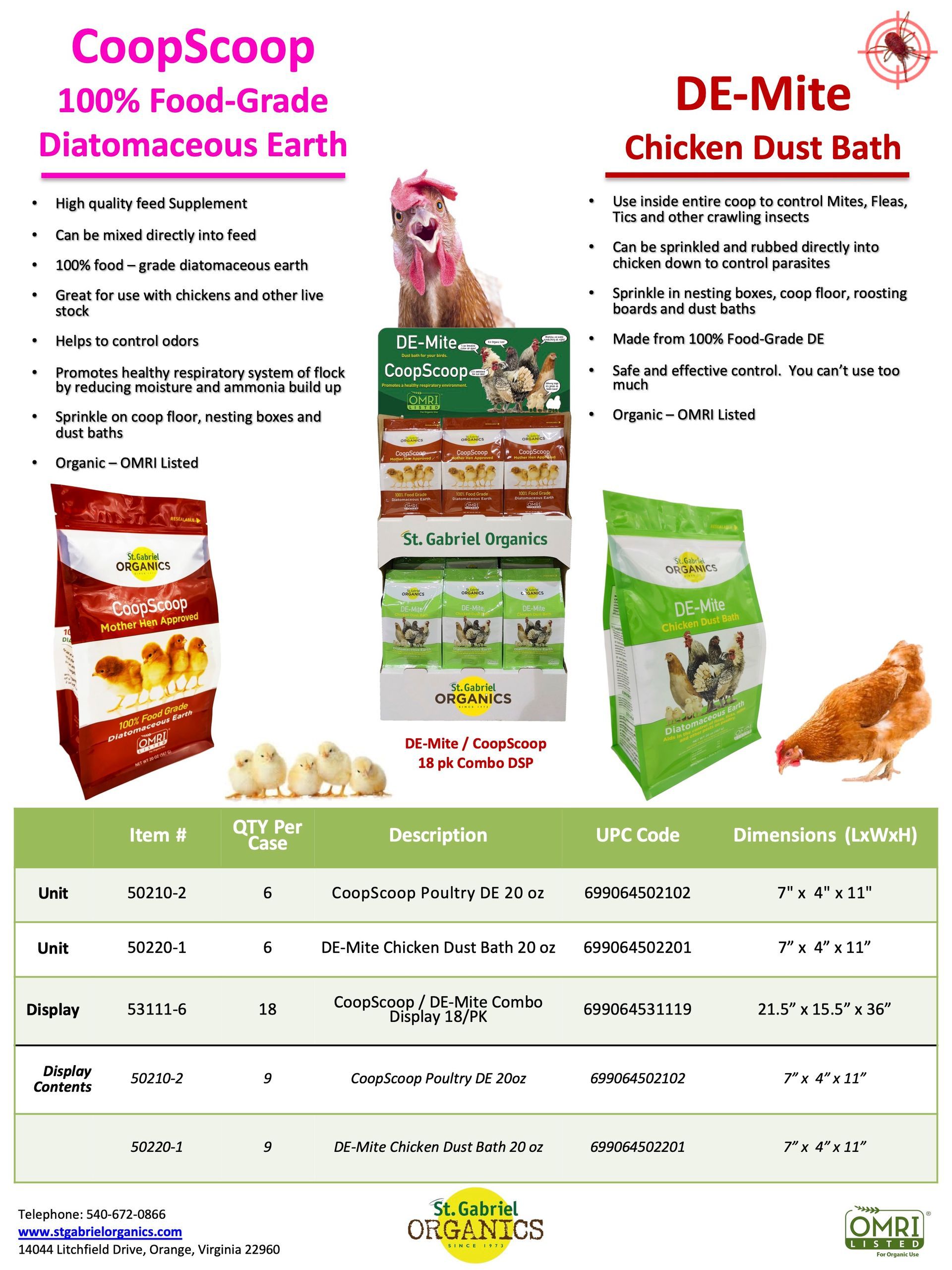 A brochure for coopscoop 100 % food grade diatomaceous earth and de-mite chicken dust bath.