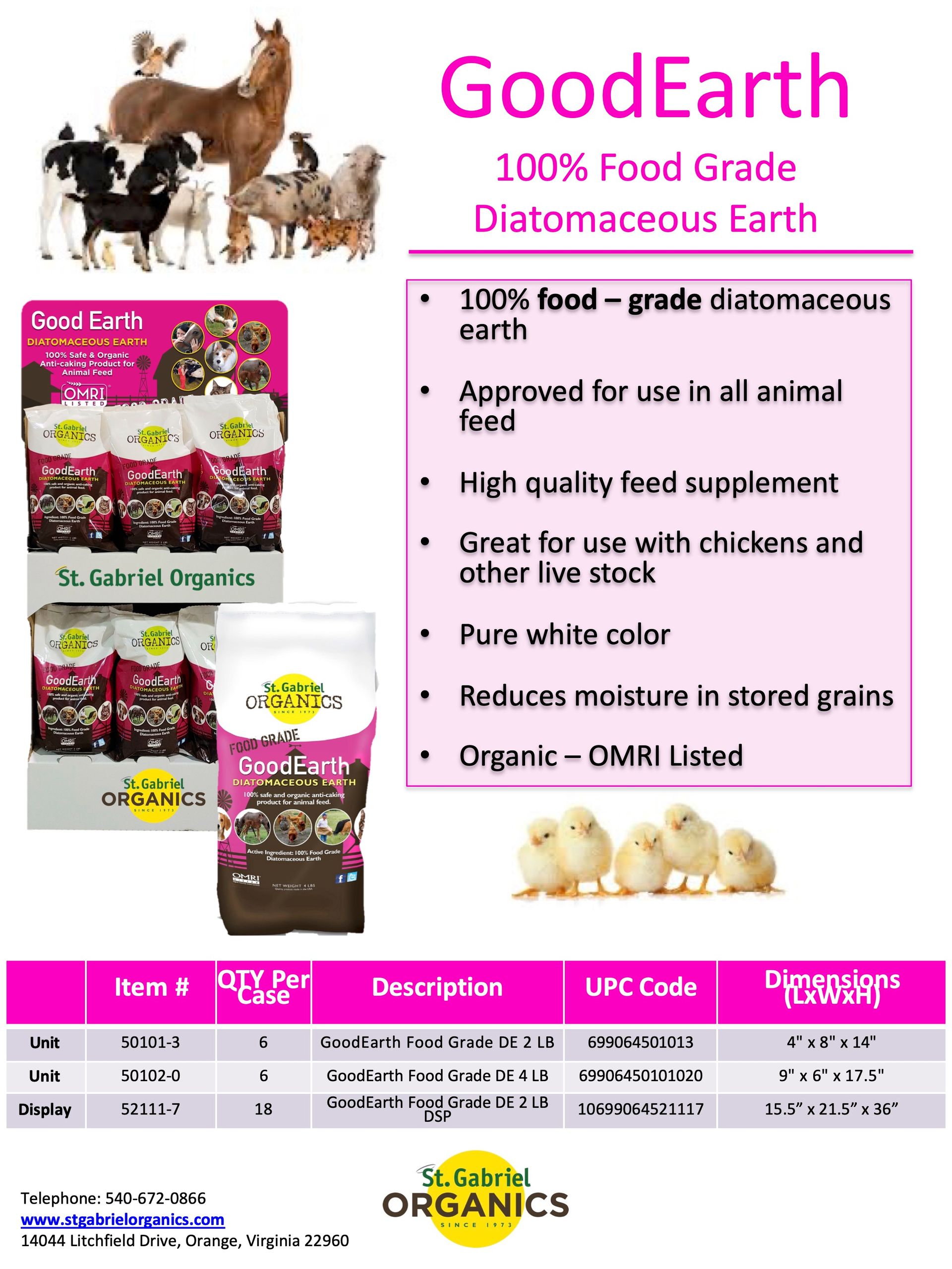 A flyer for good earth 100 % food grade diatomaceous earth