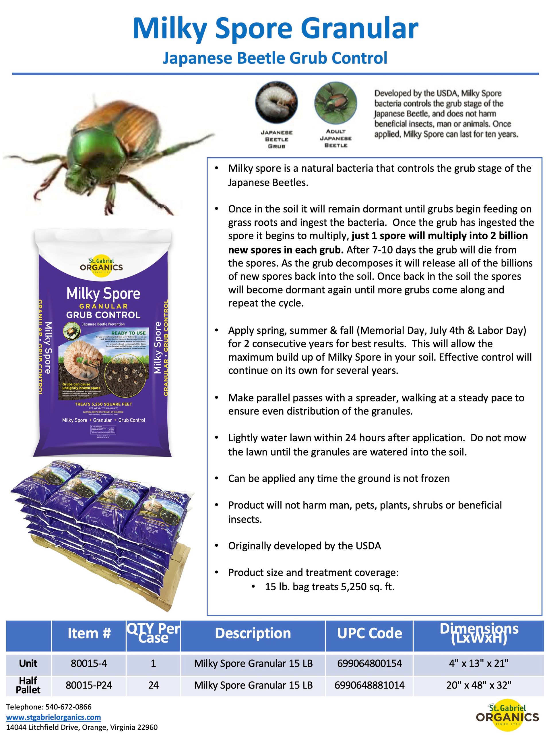 A flyer for milky spore granular japanese beetle grub control