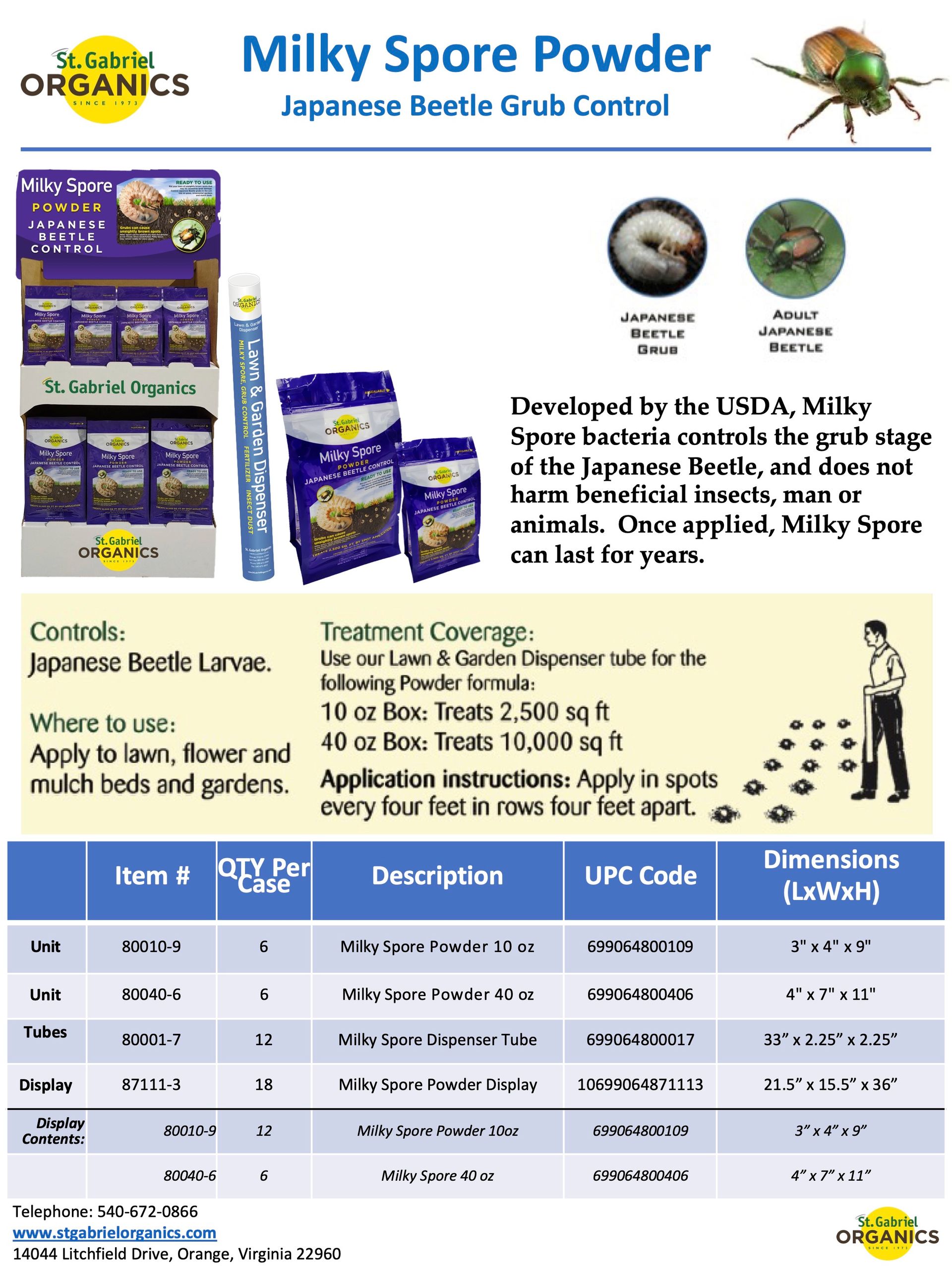 A flyer for milky spore powder japanese beetle grub control