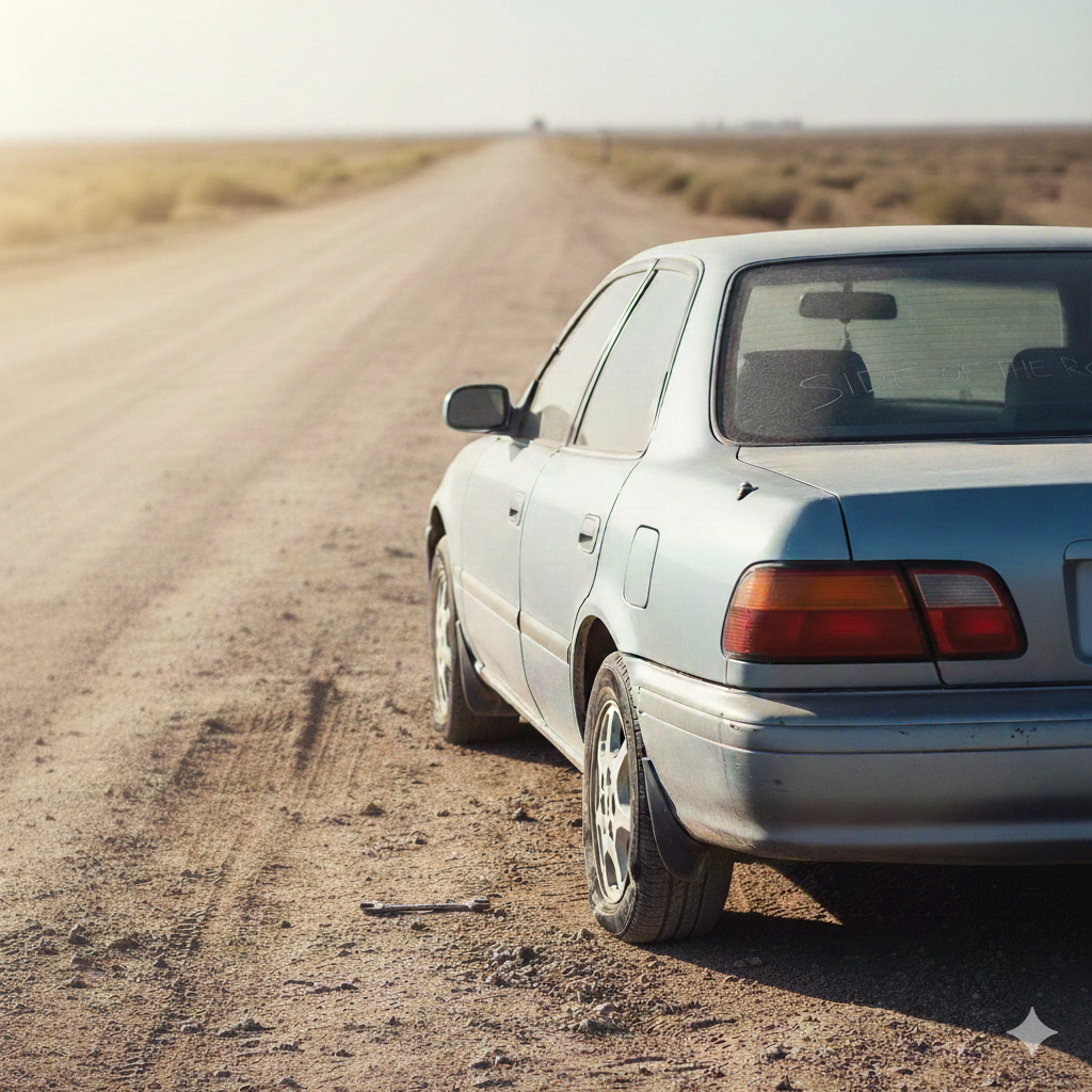 Flat tire emergency on road - mobile tire repair needed
