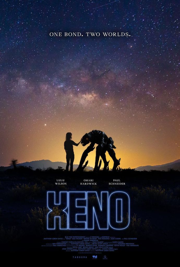 A movie poster for xeno shows two people standing next to each other