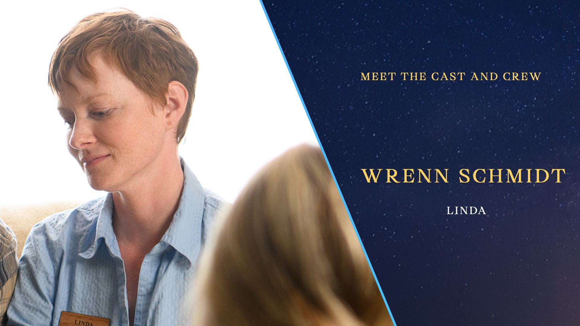 A poster for wrenn schmidt shows a woman talking to another woman