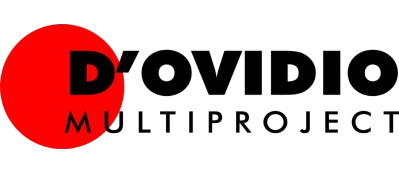 Un logo per il multiprogetto d'ovidio con un cerchio rosso al centro