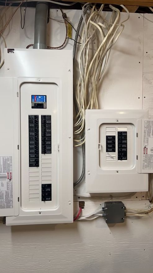 There are two electrical panels on the wall.