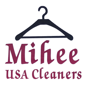 Logo for Mihee USA Cleaners: a dark hanger above maroon text.