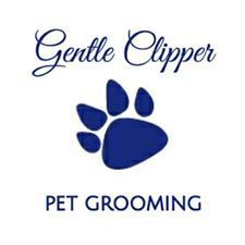 Blue paw print logo for Gentle Clipper Pet Grooming.