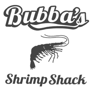 Bubba's Shrimp Shack logo: text above shrimp illustration.