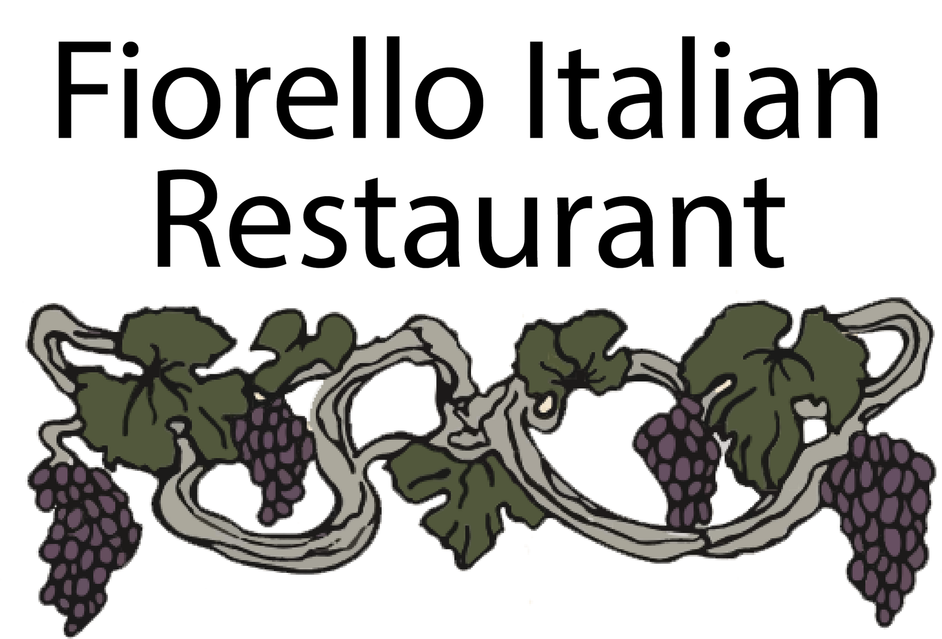 Fiorello Italian Restaurant logo with text and grape vine illustration.
