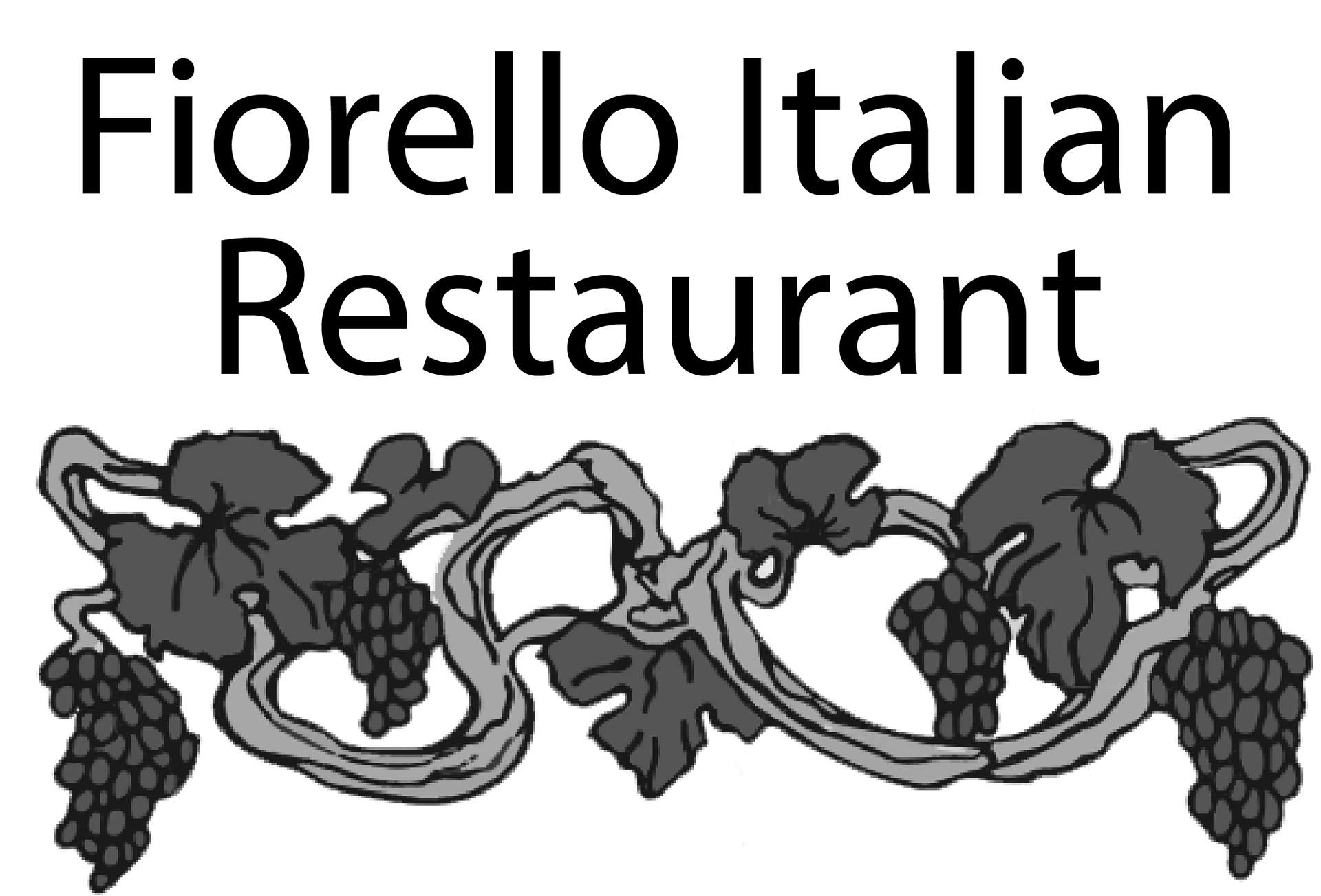 Fiorello Italian Restaurant logo with text above a vine design with grapes and leaves.