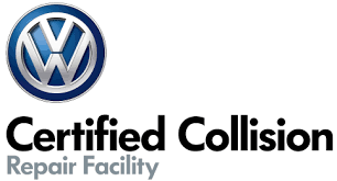 The logo for certified collision repair facility is a volkswagen logo.