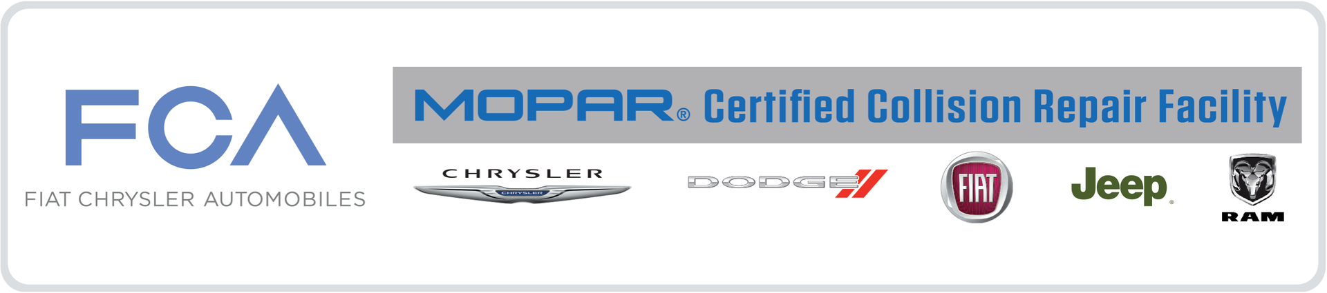 A logo for the fca mopar certified collision repair facility
