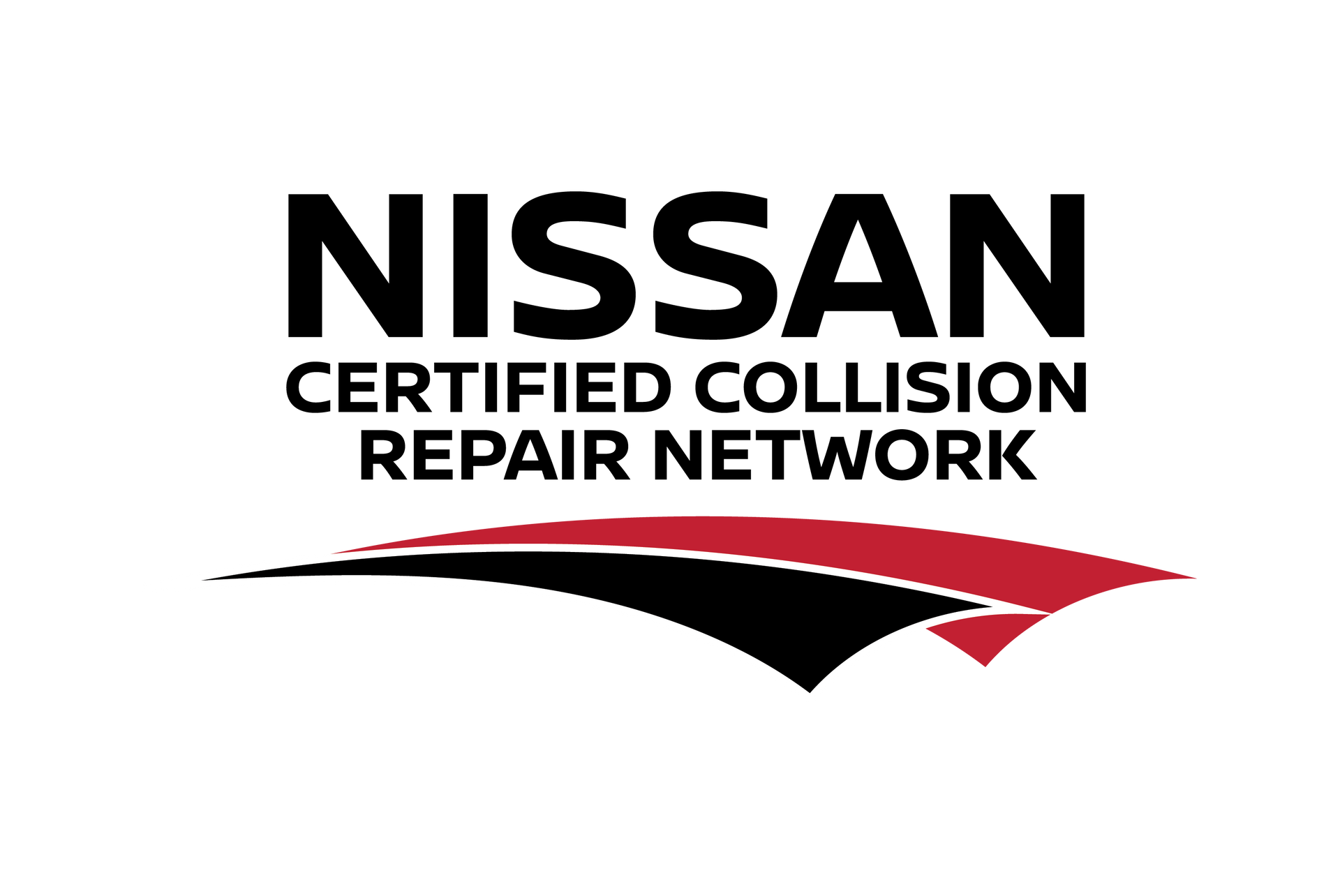 A nissan certified collision repair network logo on a white background.