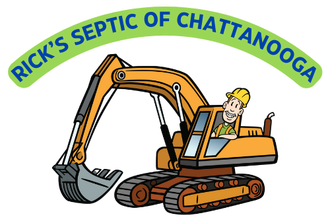 A logo for rick 's septic of chattanooga with a drop of water in the middle.