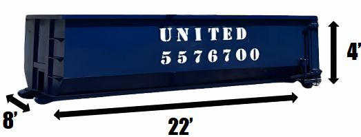 A blue dumpster with the words united written on it