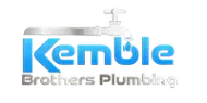 Logo for Kemble Brothers Plumbing with a blue and silver faucet design.