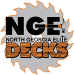 Logo for North Georgia Elite Decks, featuring "NCE" and "DECKS" in a saw blade design.