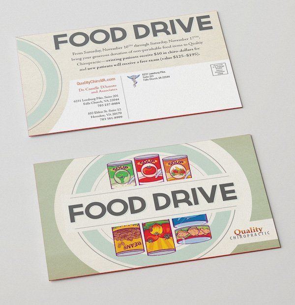 A postcard that says food drive on it