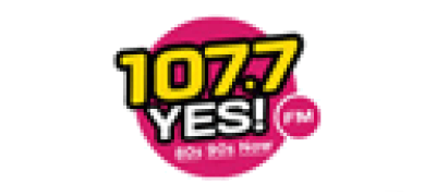 A logo for a radio station called 107.7 yes fm.