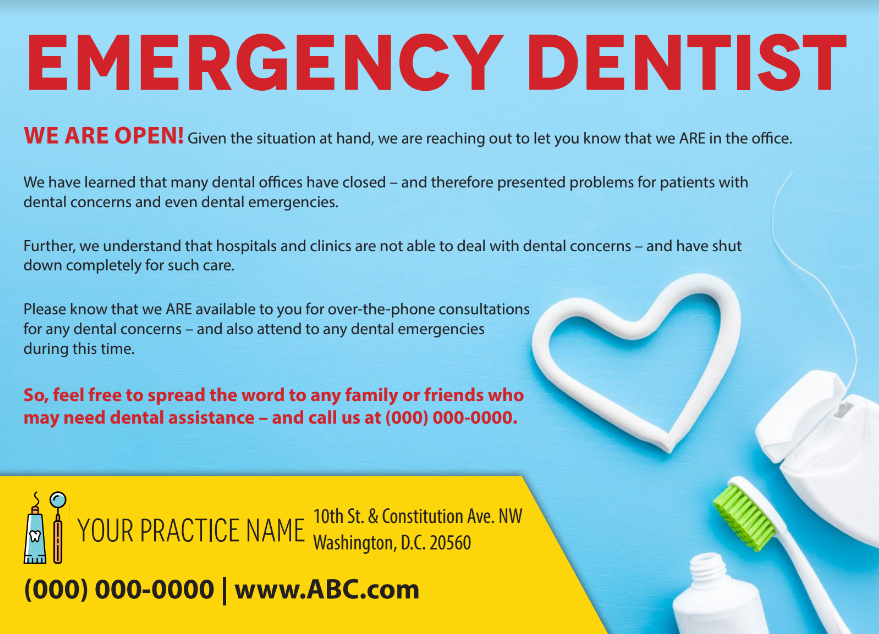 An advertisement for an emergency dentist with a heart and toothpaste