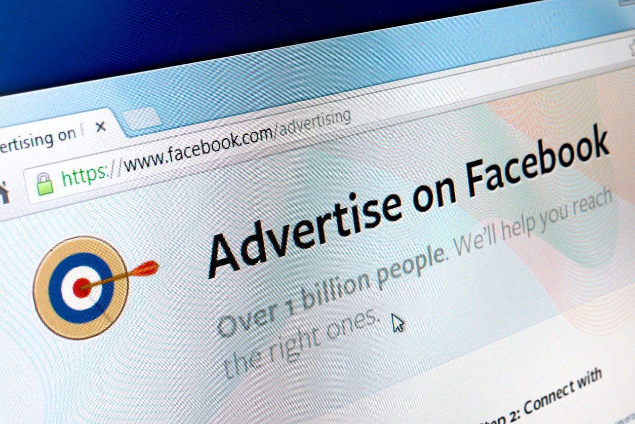 Facebook advertising webpage, showing 
