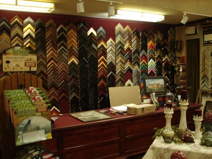 A display of various picture frames in a store